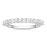 Wedding Band for Women Cubic Zirconia Ring Baguette Round Thin Stackable Rings Eternity Band for Her Gold/Silver/Rose Gold Size 4-10