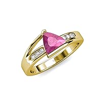 Trillion Cut Pink Sapphire & Diamond 1.54 ctw Women Engagement Ring 14K Gold