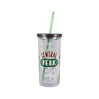 Silver Buffalo Friends Central Perk Logo Plastic Tall Cold Cup w/Lid and Straw, 20 Ounces