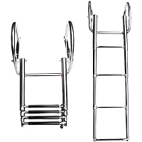 4-Steps Pontoon Boat Ladder, Stainless Steel Folding Telescoping Inboard Ladder Heavy Duty Custom Swim Deck Ladders with Hand Railing Dock Ladder Pool Platform Extra Wide Step