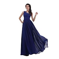 Royal Blue One Shoulder Chiffon Ruched Beaded Prom Dress