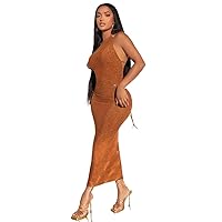 Womens Fall Fashion 2022 Tied Backless Glitter Bodycon Dress (Color : Brown, Size : Large)