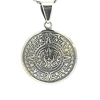 Authentic 925 Sterling Silver Veintena - Aztec Mayan Sun Calendar Pendant Necklace 30mm Diameter With FREE 1.5mm 20