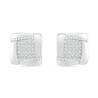 DGOLD Sterling Silver Round White Diamond Square Cluster Stud Earrings for Women (1/10 cttw)