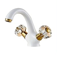 Faucets,Vintage Monobloc Basin Taps,Single Hole Double Handles Bath Mixer Tap Antique Brass Bathroom Vessel Sink Faucet/White
