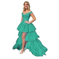 2024 Unique Waist V Neck Off Shoulder A line Hi-Low Prom Homecoming Dresses Layers Tulle