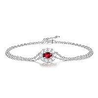 S925 Sterling Silver Ruby Bracelet Fashion Cubic Zirconia Gemstone Birthstone Double Chain Bracelet Jewelry Gift for Women,Silver