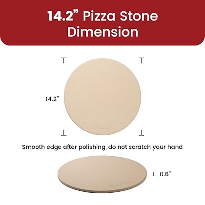 K ROCKSHEAT Pizza Stone for Oven and Grill 14.2 Inch Round, Cordierite Bread baking stone, 14.2