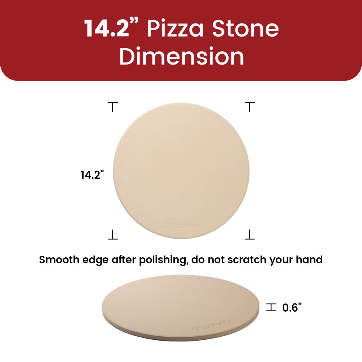 K ROCKSHEAT Pizza Stone for Oven and Grill 14.2 Inch Round, Cordierite Bread baking stone, 14.2