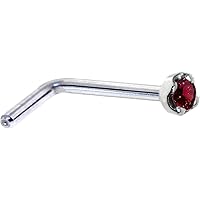 Body Candy Solid 14k White Gold 1.5mm (0.015 cttw) Genuine Red Diamond L Shaped Nose Stud Ring 20 Gauge 1/4