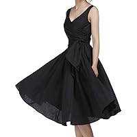 (XS, SM, XL or XXL) Moonlit Picnic - Black 40s 50s Retro Wrap Vintage Style LBD Cotton Dress