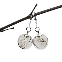 A Pair Dandelion Real Flower Make a Wish Leverback Hooks Handpicked Earrings Glass Globe Dandelion Seed Earring Nature Inspired Jewelry