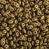 100 Grams Czech Superduo 2-Hole 2.5x5mm Matte Metallic Aztec Gold for Jewelry Making and DIY Crafts