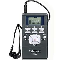 Retekess PR13 Portable FM Radio, Pocket FM Radio Receiver, AAA Battery Powered Personal Mini Stereo Radio with Earphone and Lock Key for Walking, Jogging, Mowing, Church, Tour Guide (Pack of 1)