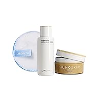 JUNO & Co. THE ULTIMATE CLEANSE Bundle: 10 Ingredients Cleansing Balm, Clarifying Cleansing Powder, and Reusable Makeup Remover Pad