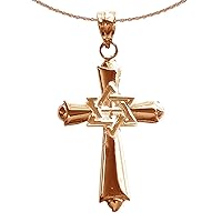 Messianic Cross Star Of David Necklace | 14K Rose Gold-plated 925 Silver Cross With Star of David Pendant with 30