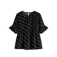 Floerns Women's Plus Size Polka Dots Half Sleeve Ruffle Hem Peplum Blouse Top