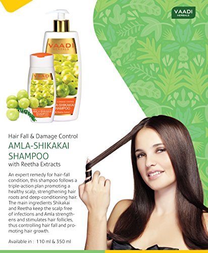 Vaadi Herbals Amla with Shikakai & Reetha Shampoo - Hair Fall and Damage Control Shampoo - ALL Natural - Paraben Free - Sulfate Free- Suitable for All Hair Types - Value Pack of 3 X 11.8 Oz