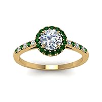 Choose Your Gemstone Beautiful French Pave Halo Diamond CZ Ring yellow gold plated Round Shape Halo Engagement Rings Minimal Modern Design Birthday Gift Wedding Gift US Size 4 to 12