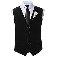 Men Shawl Lapel Velvet Suit Vest Casual Formal Jacket Waistcoat with 2 Real Pockets for Prom Wedding (Color : Black, Size : Medium)