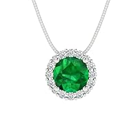 Clara Pucci 1.30 ct Round Cut Pave Halo Genuine Simulated Emerald Solitaire Pendant Necklace With 18