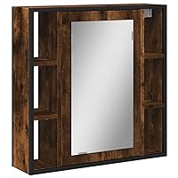 vidaXL Bathroom Mirror Cabinet in Smoked Oak - Engineered Wood, Wall-Mounted Storage Cabinet with Mirror, Contemporary Style, Moisture Resistant, 60x16x60 cm