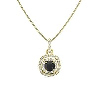 1.10 ctw Cushion Shape Created Black Diamond & Cubic Zirconia 925 Sterling Sliver Halo Pendant Necklace Gifts for Women's/Girls 14K Gold Plated