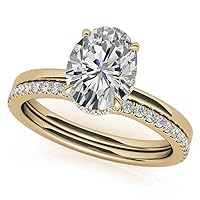 10K Solid Yellow Gold Handmade Engagement Ring 3 CT Oval Cut Moissanite Diamond Solitaire Wedding/Bridal Rings for Womens/Her Engagement Ring Set