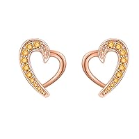 Women's Love Heart Citrine Stud Earring for Lover Sparkling Earring 14k Gold Over .925 Sterling Silver Studs for Women Girls
