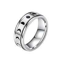 Unisex Stainless Steel 7mm Sun Moon Total Solar Eclipse Stacking Rotatable Fidget Ring Anxiety Band