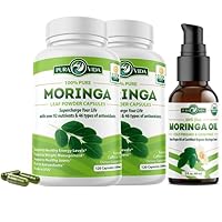 PURA VIDA MORINGA Moringa Capsules 120ct. 500mg Caps. (Pack of 2) Organic Moringa Oil (2fl oz)