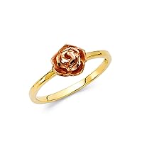 14k Rose Yellow Gold Rose Ring Flower Band Cocktail Ring Diamond Cut Floral Style Two Tone Size 9
