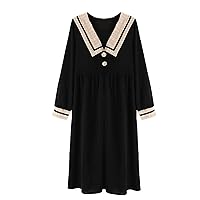 Lolita Gothic Dress Dress Plaid Collar Preppy Loose Mid-Length Plus Size Skirt (Color : Black, Size : X-Large)