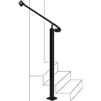 Adjustable Handrail 1-2 Step, Wall&Floor Mounted Wrought Iron Handrails, Handrails for Outdoor Steps, Stair Rail with Installation Kit Hand Rail, Black