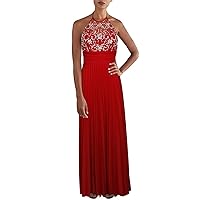 B Darlin Womens Embellished Sleeveless Halter Full-Length Prom Fit + Flare Dress