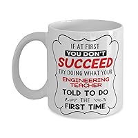 Engineering Teacher Mug, If at first you don't succeed, try doing what your athletic trainer told you to do the first time., Novelty Unique Gift Ideas for Engineering Teacher, Coffee Mug Tea Cup White