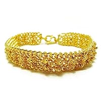Pikun Flower Lai Thai Gold Plated Bangle 22k 24k Thai Baht Yellow Gold Filled Bracelet 7 Inch,