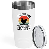 Farmer White Viking Tumbler 20oz - Obsessive Chicken Disorder - Vintage Retro Farmhouse Chick Cattle Agriculture Fallow Rooster Turkey Poultry