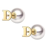 Initial Stud Earrings for Women Girls 14K Gold Plated Alphabet Letters Pearl Earrings Personalized Earrings Gifts for Her