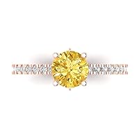 Clara Pucci 1.64 ct Round Cut cathedral Solitaire Yellow Simulated Diamond Accent Anniversary Promise Engagement ring 18K Rose Gold