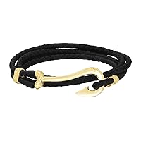 14k Mens Black cord Bracelet With Yellow Gold Hook Jewelry Gifts for Men