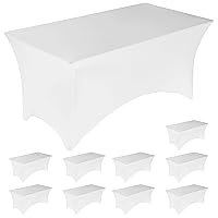 Fixwal 10 Pack 6FT Spandex Table Cover for 6 Foot Tables, Fitted Rectangular Stretch Tablecloth, Washable Patio Table Cover(White, 72Lx30Wx30H Inch)