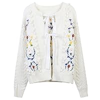 Vintage Thick Sweater Cardigans Women White Knitwear Floral Embroidery Lace Up Long Sleeve Jersey Autumn Winter