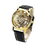 Watch, Mens Watch, Unisex Hollow Face Watch Analog Wrist Watch for Men Women 35mm Case with Leather Strap
