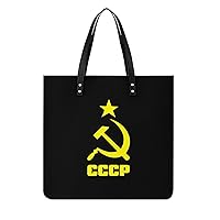 CCCP Russian PU Leather Tote Bag Top Handle Satchel Handbags Shoulder Bags for Women Men