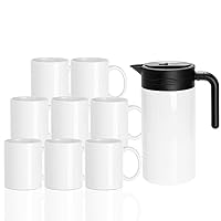 PYD Life 8 PCS Sublimation Cearmic Coffee Mugs 11 OZ and 2 PCS 1.5 L Sublimation Coffee Carafe Stainless Steel