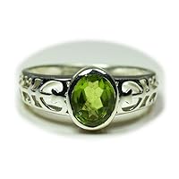 Natural Peridot Ring 925 Sterling Silver Oval Cut August Birthstone Bezel Style Jewelry Size 4-13