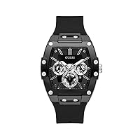 GUESS Men's Trend Multifunction 43mm Watch – Black Dial with Black Matte Polycarbonate Case & Silicone Strap