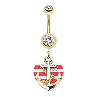 WildKlass Jewelry Golden Anchor Nautical Heart 316L Surgical Steel Belly Button Ring