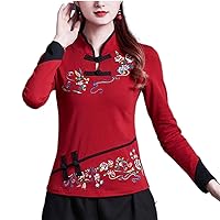 Cheongsam Women' Plus Size Autumn Cotton Stand Collar Color Splicing Skinny Chinese Style Qipao Shirts Woman